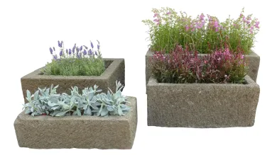 Trog, rechteckig, bossierte Außenfläche, 80 cm 