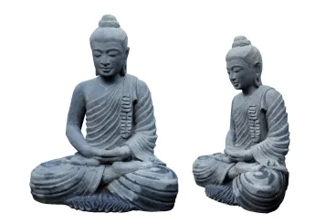 Sitzender Buddha, "Gandhara" aus Lavaguss, handgefertigt & gefärbt, 50cm Höhe 