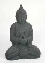 Sitzender Buddha, thailändisch, 28 cm H | Form Stein / geschnitzt, handgefertigt 