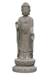 Stehender Buddha, Indien, Formstein / geschnitzt, handgefertigt & farbig. Die Höhe beträgt 60 cm. Gefärbt in der Farbe antik finish 