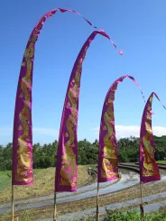 Bali-Fahne, mit Goldaufdruck, aubergine | 4 Meter