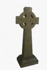 Keltisches Kreuz in 2 Teilen. Von der Künstlerin aus echtem Stein gefertigt. Beide Seiten eingraviert. Ungefähr 120 cm hoch. 