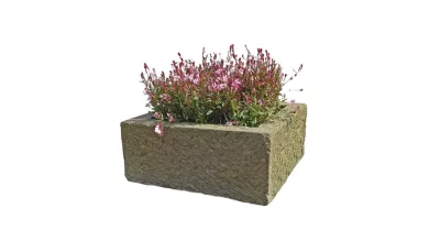 Trog, rechteckig, gebuckelte Außenfläche, 60x60x30 cm Naturstein (Basanit), 