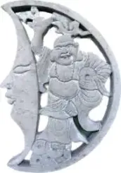 Yong - Plaque Hälfte - Chinesischer Buddha mit Mond, Ø 30cm | Steinguss 