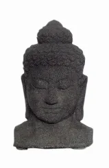 Buddha-Büste mit Hals, 12cm Höhe, aus gegossenem Lavastein, farbig, schwarz 