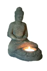 Sitzender Buddha mit Teelicht, 18 cm, olive 