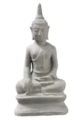 Sitzender Buddha, thailändisch, 30cm hoch, aus gegossenem Lavagestein, handgefertigt & gefärbt 