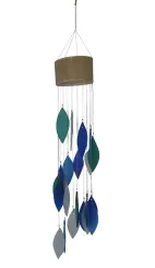Windspiel Spirale, Aufhänger Bambusrohr, Glas Form Blätter, Durchmesser Bambus, Blau 