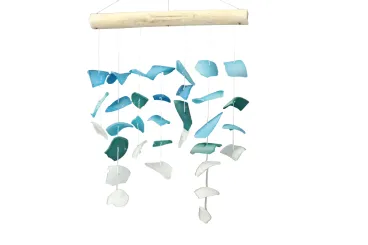 Glas-Windspiel „Beach“, blau, 29 cm 