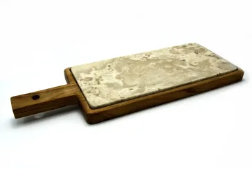 Holztablett, aus Teakholz und Marmor, 40 x 15 x 3 cm 