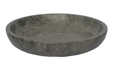 Schale rund, innen poliert, 24 cm Durchmesser, aus grauem Marmor. Außen poliert 