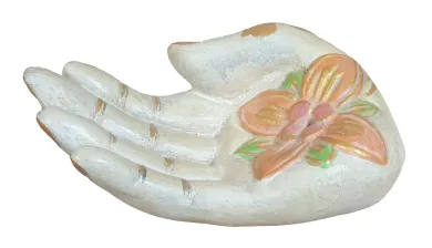 Meditative Hand, Steinguss, handbemalt, ca. 15 cm 