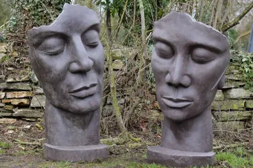 Masks man, cast stone, 100cm height 