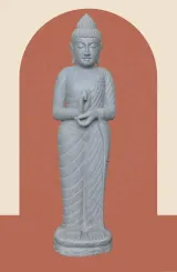 Stehender Buddha aus Flussstein in Dharmachakra-Stellung - Geste des Rades der Dharma-Lehre. Höhe ca. 126 cm 