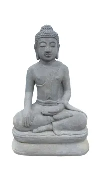 Sitzender Buddha, Indien, Lavagestein, handgefertigt und gefärbt, 30 cm hoch, antike Ausführung 