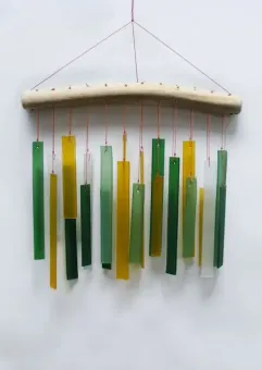 Glass wind chime Orthogon, forest coloured, 26 cm H 
