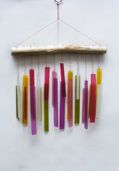 Glass wind chime Orthogon, fire coloured, 26 cm H 