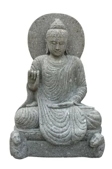 Seated Buddha with cloak and relief, Indian, 115 cm H 