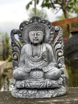 Bodhi - Buddha, sitzend vor Relief, 50cm H | Steinguss 