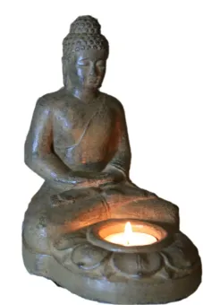 Sitzender Buddha mit Teelicht, 18 cm, braun 
