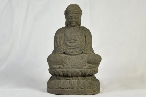 Buddha Japan, sitzend, Steinguss, 19 cm, Antikfinish 