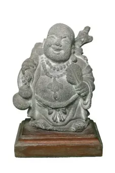 Wandering monk on wooden base, 13 cm H, grey 