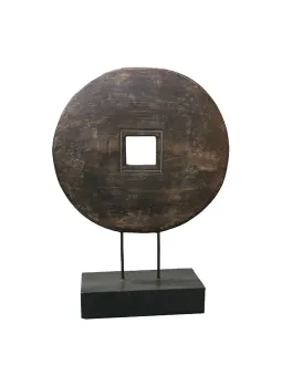 Chin. Münze auf Holzsockel, 35 cm hoch 