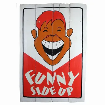 Hand painted sign "Funny Side Up" 