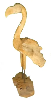 Flamingo, made from teak root pieces, about 1,90 mtr high-. 2 Parts, metall feet. 