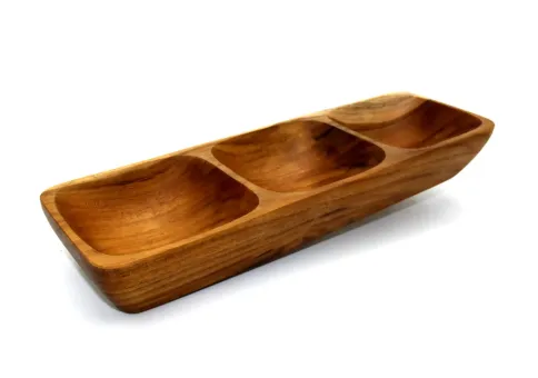 Holzschale mit 3 Löchern, aus Teakholz, 28,5x9x3 cm. 