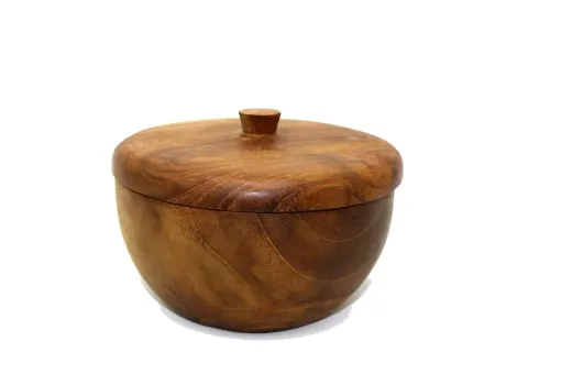 Holzschale mit Deckel, aus Teakholz, 12 cm Ø, 9 cm H 