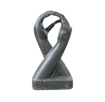 Abstract sculpture, two hands standing on a plinth. 53 cm high. Cast stone, handcrafted & colored 