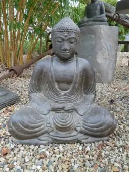 Seated Buddha, Japanese, pressed stone, 52 cm H 