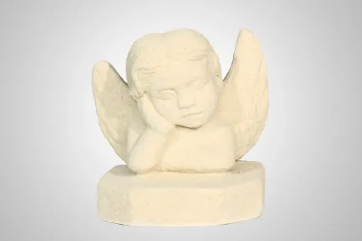 SALE - Angel supported with plate ca. 17x19x20 cm, cast stone - hand finished 