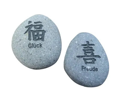 Glücksstein - 7er-Set Chinesisches Zeichen, grau/schwarz, französischer Text |Natur 