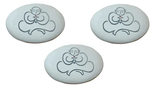 White stone with Buddha calligraphy as magnetic holder, 3 pieces 