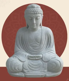 Sitzender japanischer Buddha aus Flussstein in Dhyana-Stellung - Geste der Meditation, H. 86cm 