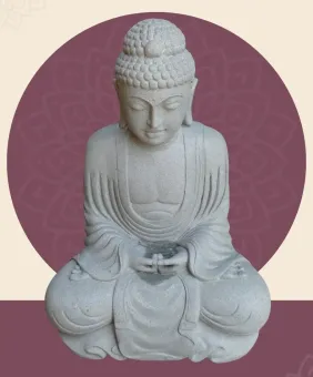 Seated Japanese Buddha made of Riverstone in Dhyana position - gesture of meditation, H. 121cm 