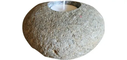 Tealight holder, river stone, 12x12x8 cm 